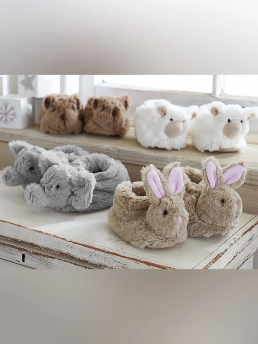 Pottery Barn Kids Cozy Grey Plush Elephant Kids Slippers Size 6-12 Months